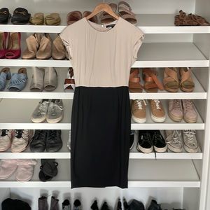 French Connection Cream & Black Work Dress